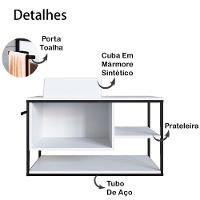 Gabinete Suspenso Banheiro 80 Cm Com Cuba Preto Branco P1007 Pp Preto Branco - 8