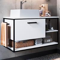 Gabinete Suspenso Banheiro 80 Cm Com Cuba Preto Branco P1007 Pp Preto Branco - 9