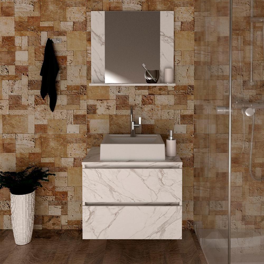 Conjunto Para Banheiro Com Cuba E Espelho Marmore Branco - 9