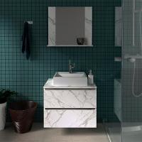 Conjunto Para Banheiro Com Cuba E Espelho Marmore Branco - 3