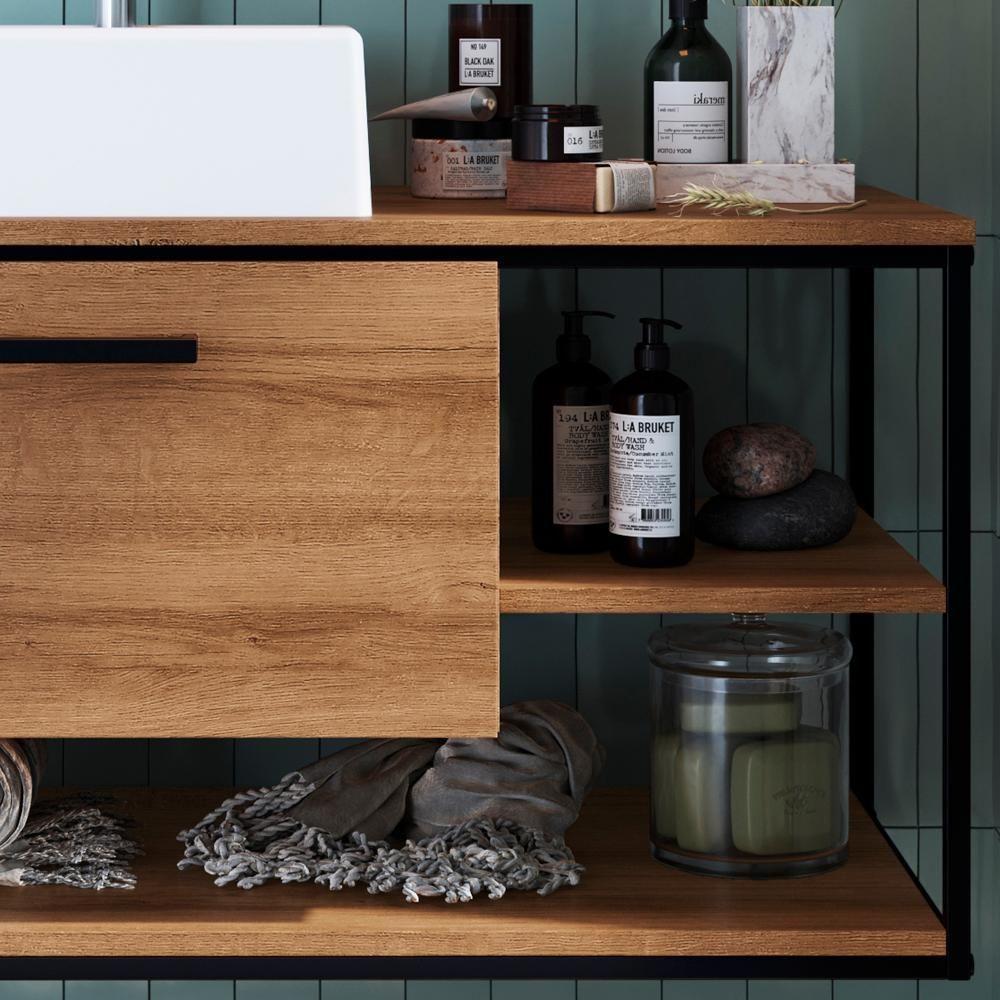 Gabinete Suspenso Banheiro Com Cuba E Espelheira Preto Mell P1013 Pp Preto Mell - 4