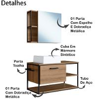 Gabinete Suspenso Banheiro Com Cuba E Espelheira Preto Mell P1013 Pp Preto Mell - 13