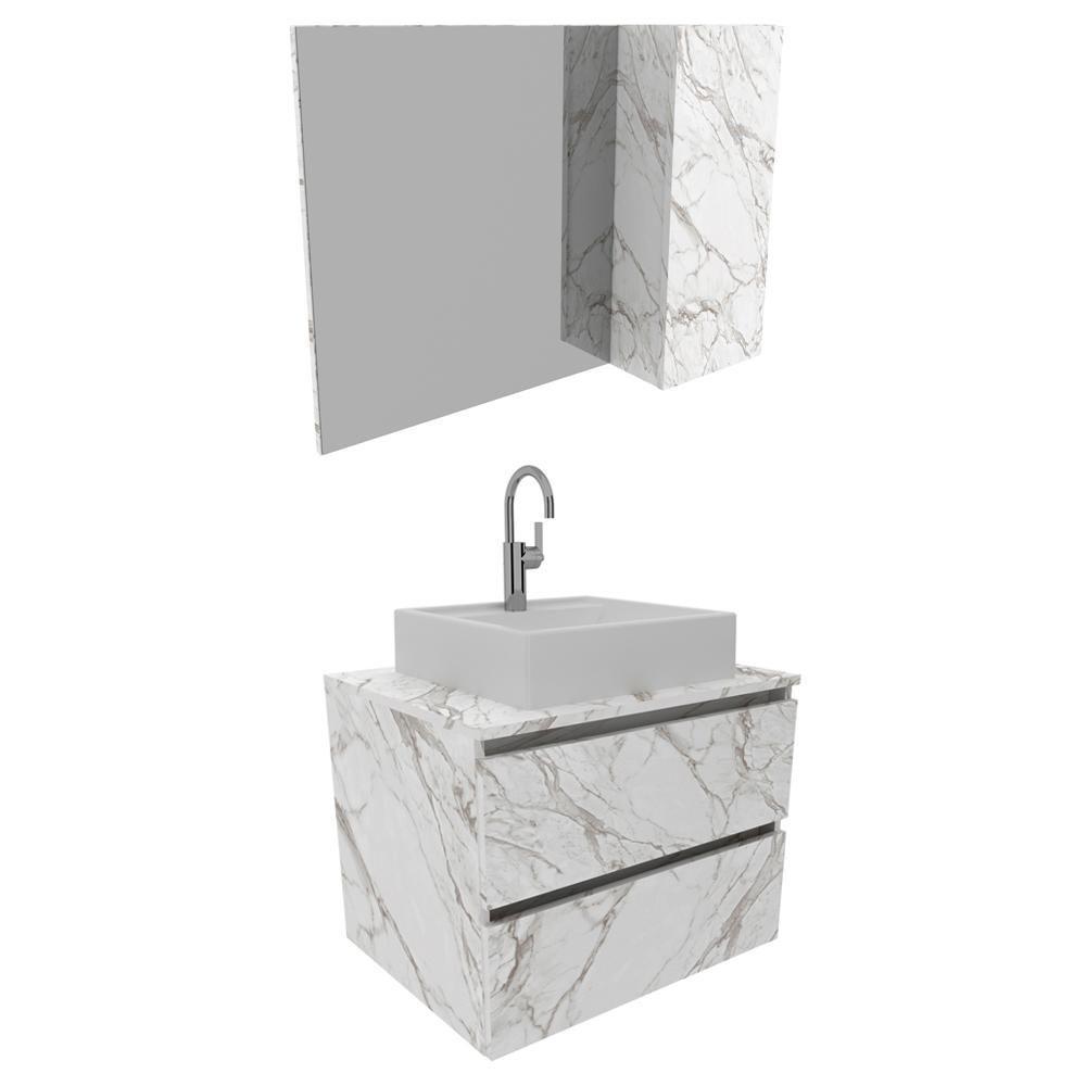 Conjunto Para Banheiro Com Cuba E Espelho Marmore Branco - 13