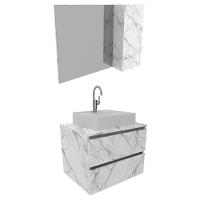 Conjunto Para Banheiro Com Cuba E Espelho Marmore Branco - 21