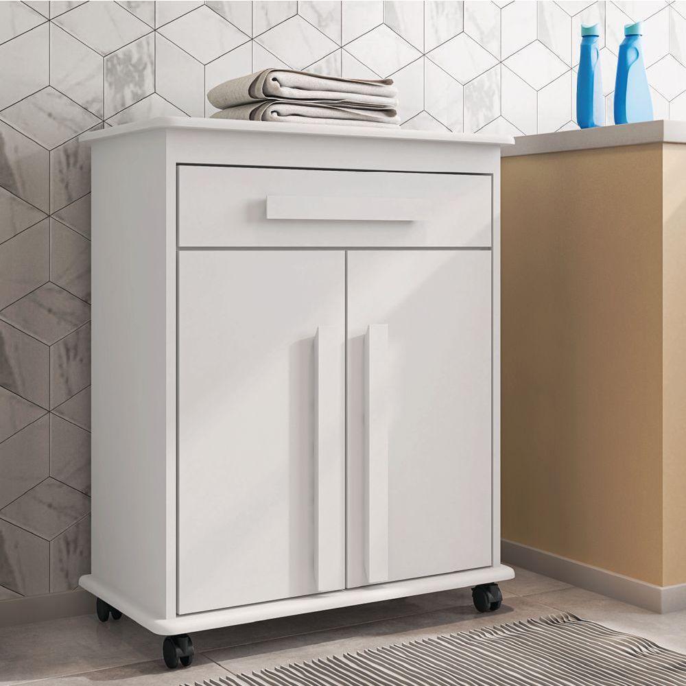 Armário Balcão Multiuso 2 Portas 1 Gaveta Com Rodízios Chile Branco Rv Móveis Branco - 2
