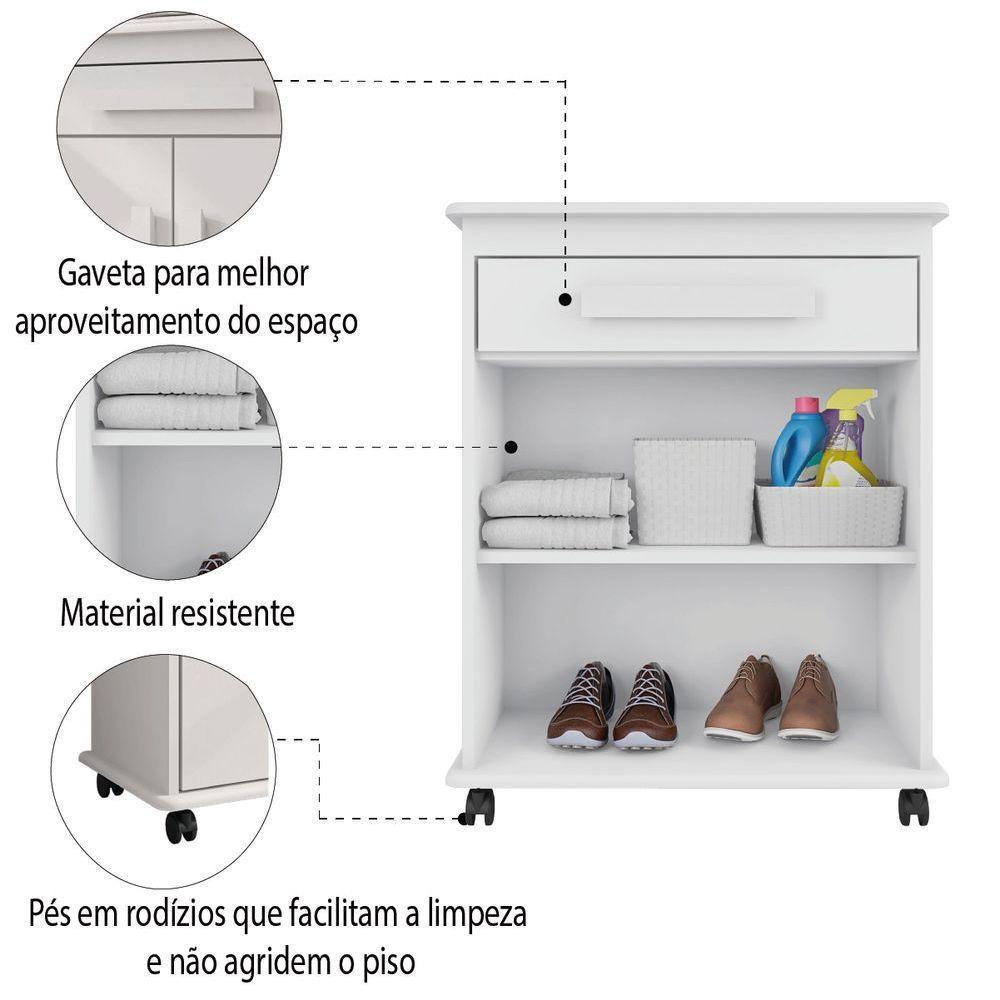 Armário Balcão Multiuso 2 Portas 1 Gaveta Com Rodízios Chile Branco Rv Móveis Branco - 3