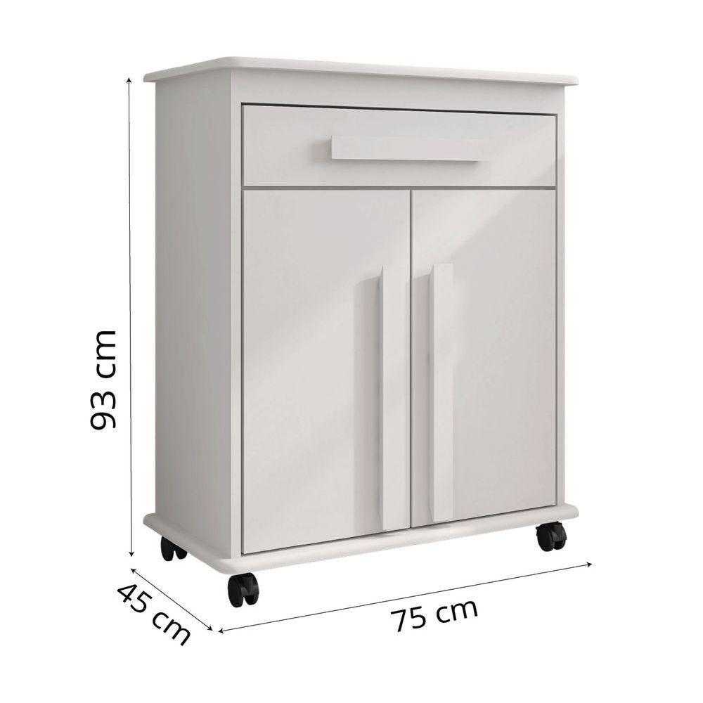 Armário Balcão Multiuso 2 Portas 1 Gaveta Com Rodízios Chile Branco Rv Móveis Branco - 4