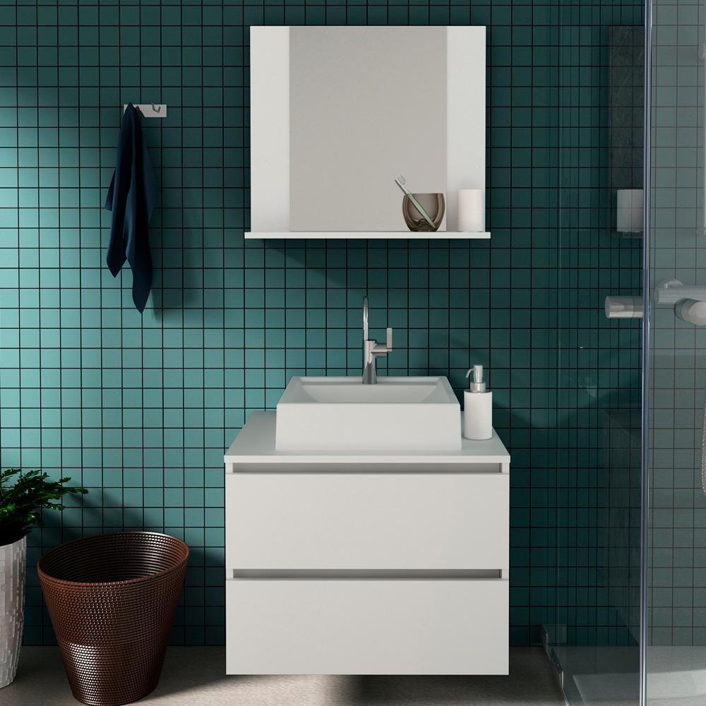 Conjunto Para Banheiro Com Cuba E Espelho Bn9 Branco - 1