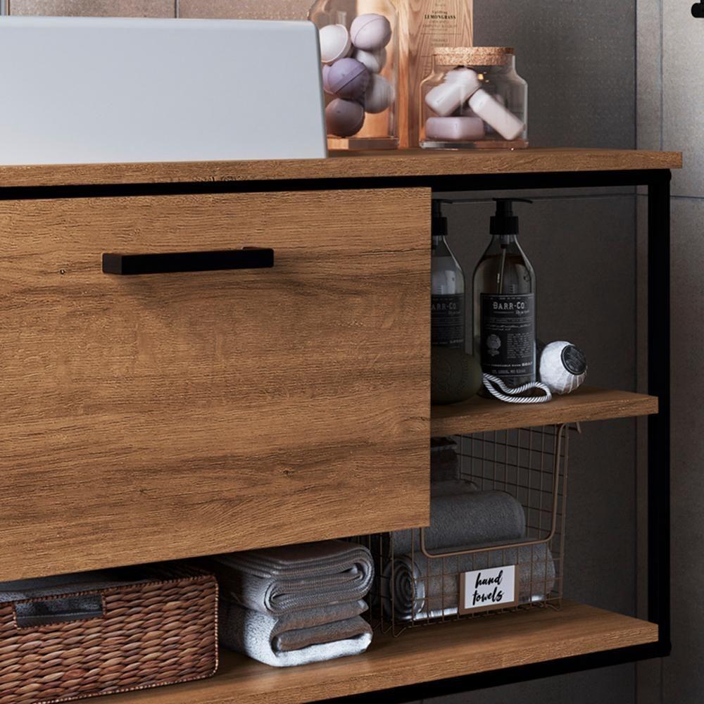 Gabinete Suspenso Banheiro 80 Cm Com Cuba Preto Mell P1007 Pp Preto Mell - 5