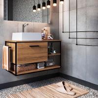 Gabinete Suspenso Banheiro 80 Cm Com Cuba Preto Mell P1007 Pp Preto Mell - 3