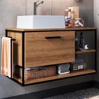 Gabinete Suspenso Banheiro 80 Cm Com Cuba Preto Mell P1007 Pp Preto Mell - 9