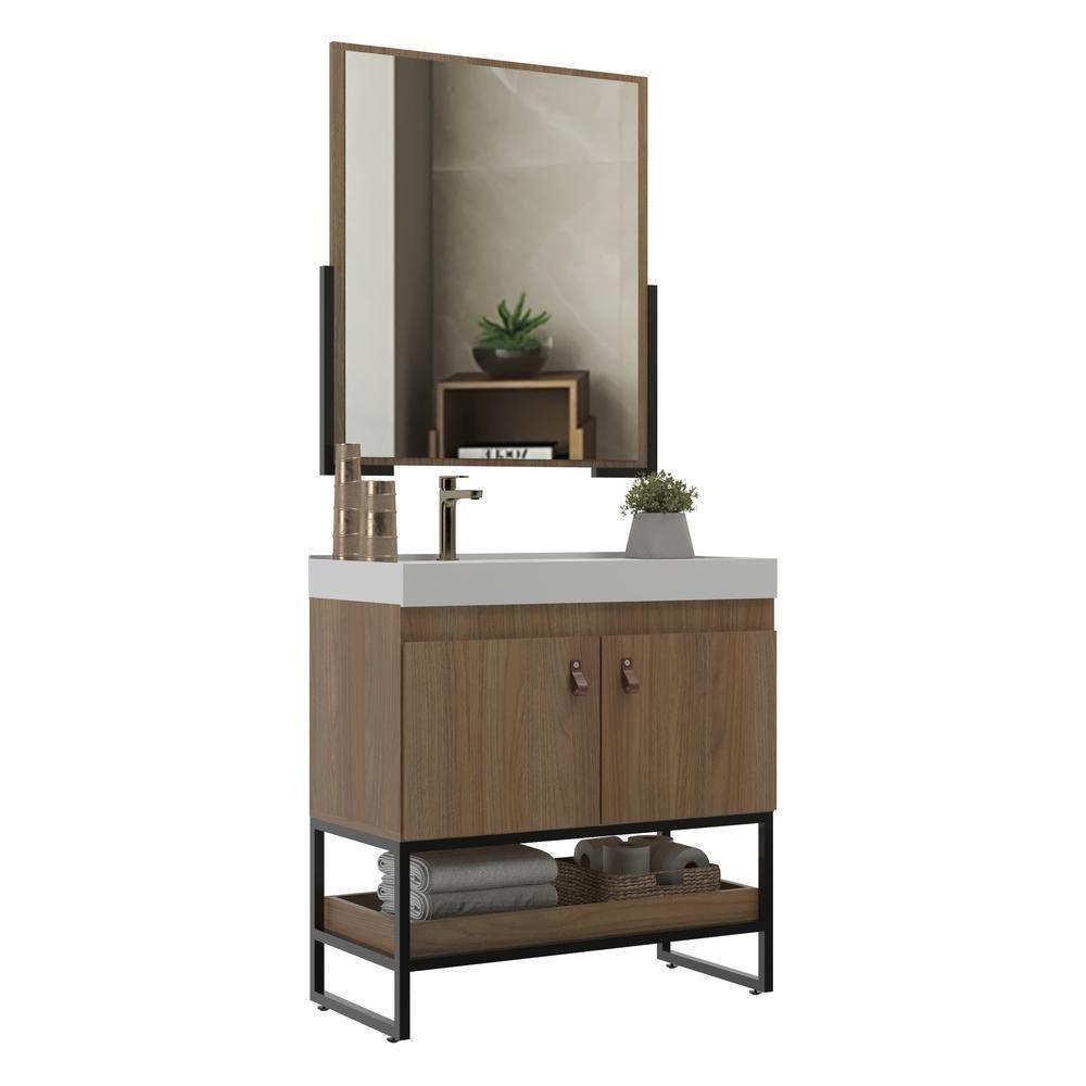 Gabinete Banheiro 70cm Com Cuba E Espelheira Multimóveis Cr10108 Noce Noce - 1