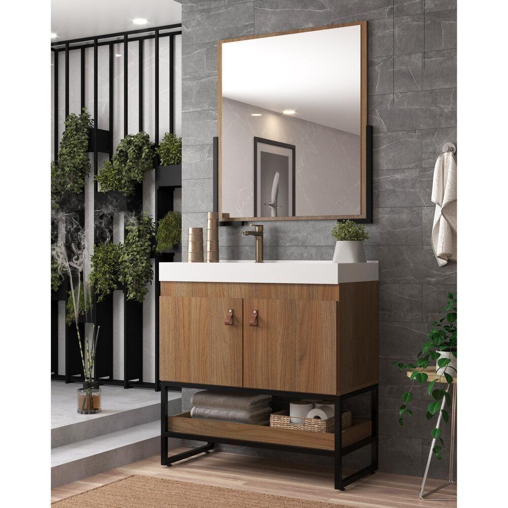 Gabinete Banheiro 70cm Com Cuba E Espelheira Multimóveis Cr10108 Noce Noce - 2