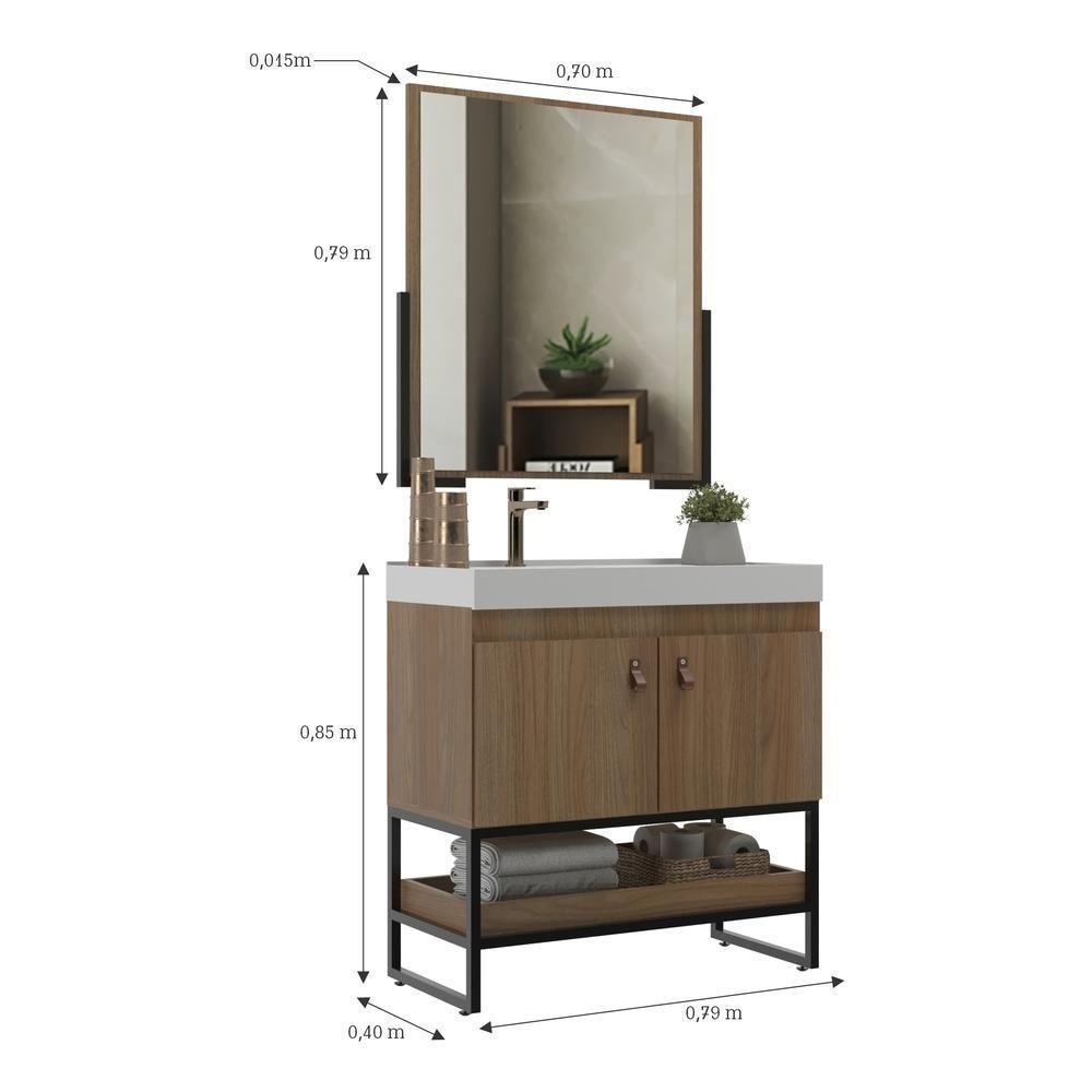 Gabinete Banheiro 70cm Com Cuba E Espelheira Multimóveis Cr10108 Noce Noce - 4