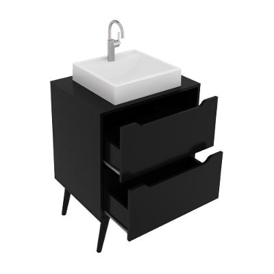 Gabinete Banheiro 60cm 2 Gavetas Retrô Multimóveis Cr10119 Preto Preto