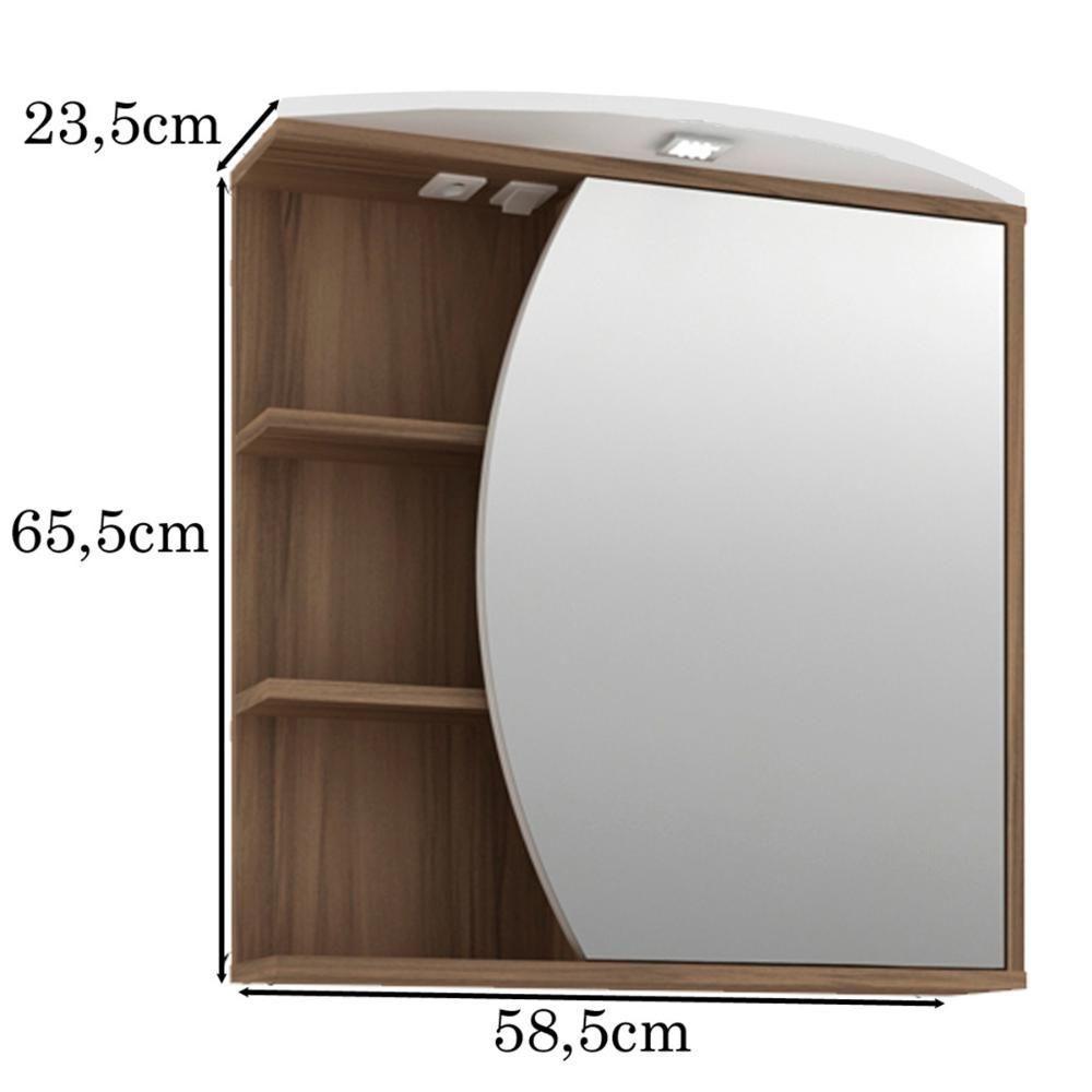 Armário Suspenso Para Banheiro 60Cm C/Espelho Branco Nogal - 5