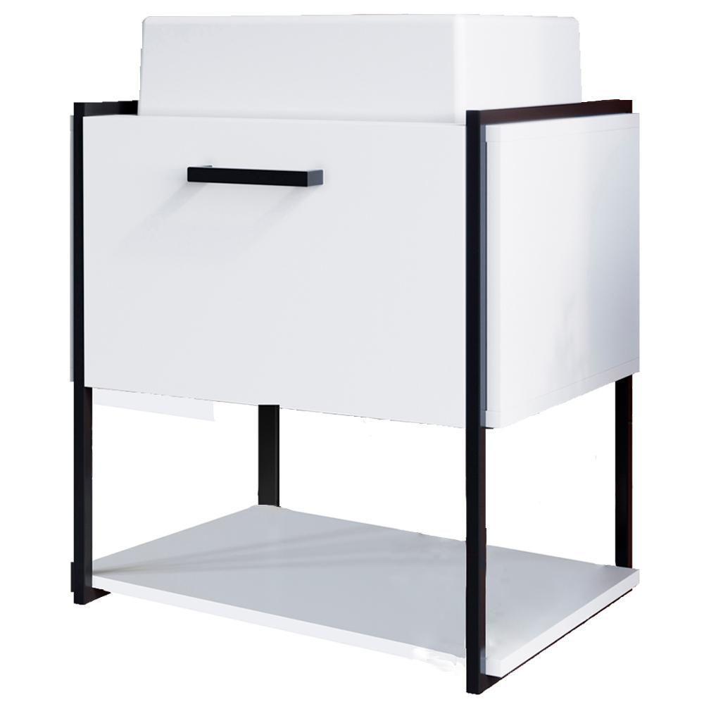 Gabinete Suspenso Banheiro 50 Cm Com Cuba Preto Branco P1009 Pp Preto Branco - 1