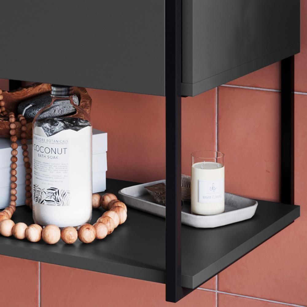 Gabinete Suspenso Banheiro 50 Cm Com Cuba Preto Branco P1009 Pp Preto Branco - 4