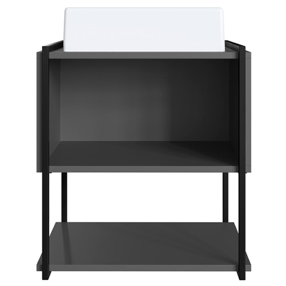 Gabinete Suspenso Banheiro 50 Cm Com Cuba Preto Branco P1009 Pp Preto Branco - 6