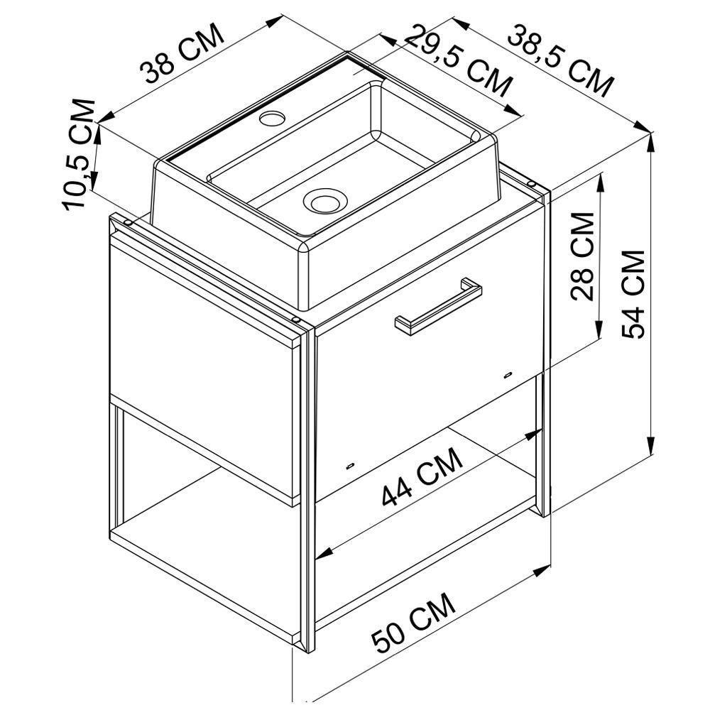 Gabinete Suspenso Banheiro 50 Cm Com Cuba Preto Branco P1009 Pp Preto Branco - 7