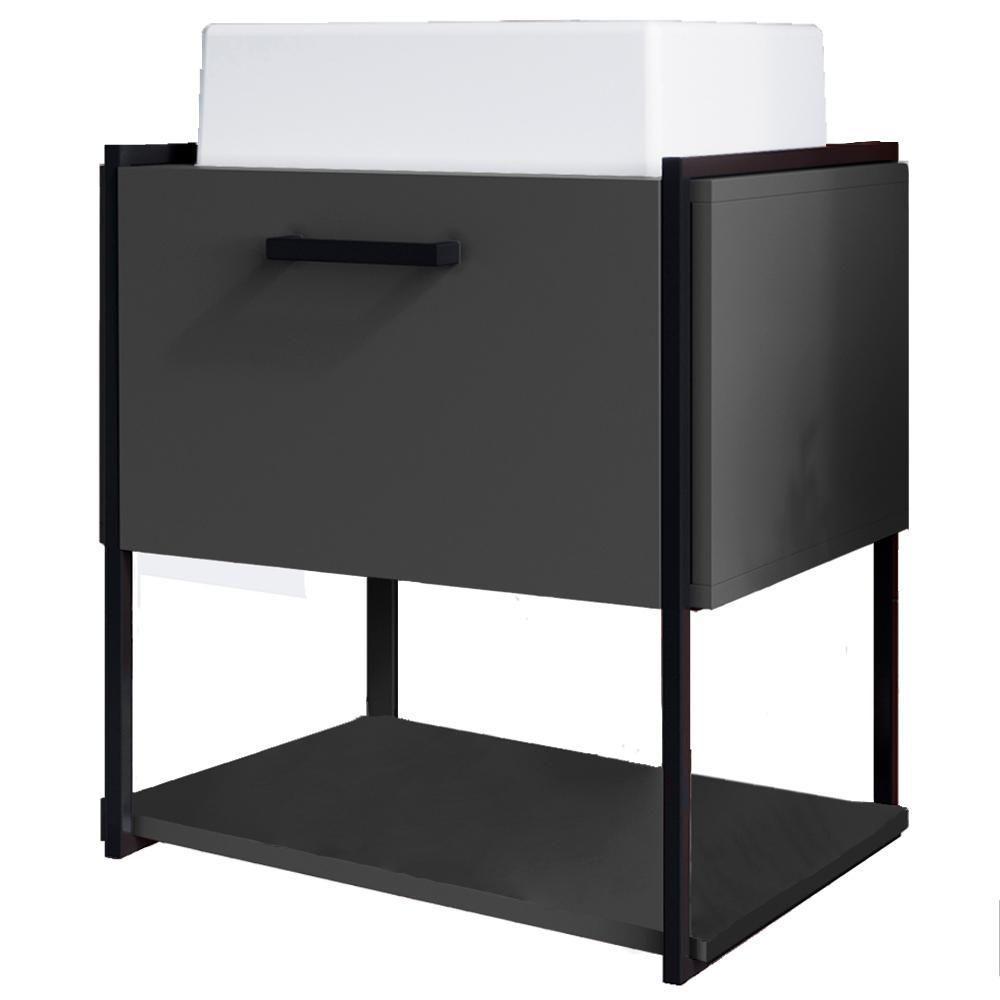 Gabinete Suspenso Banheiro 50 Cm Com Cuba Preto Branco P1009 Pp Preto Branco - 10