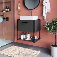 Gabinete Suspenso Banheiro 50 Cm Com Cuba Preto Branco P1009 Pp Preto Branco - 3