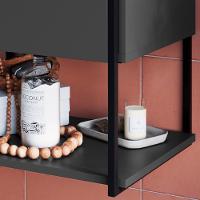 Gabinete Suspenso Banheiro 50 Cm Com Cuba Preto Branco P1009 Pp Preto Branco