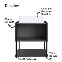 Gabinete Suspenso Banheiro 50 Cm Com Cuba Preto Branco P1009 Pp Preto Branco - 8