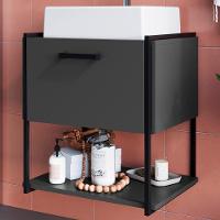 Gabinete Suspenso Banheiro 50 Cm Com Cuba Preto Branco P1009 Pp Preto Branco - 9