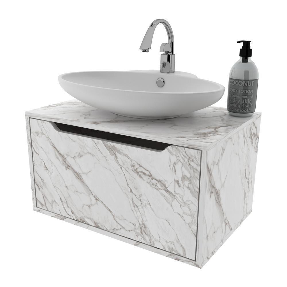 Gabinete Banheiro Suspenso 60cm Com 1 Porta Multimóveis Cr10123 Mármore Branco Mármore Branco - 1