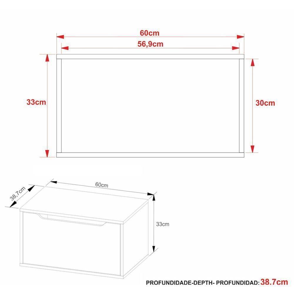 Gabinete Banheiro Suspenso 60cm Com 1 Porta Multimóveis Cr10123 Mármore Branco Mármore Branco - 4
