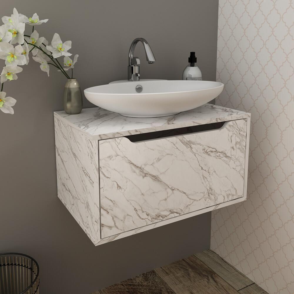 Gabinete Banheiro Suspenso 60cm Com 1 Porta Multimóveis Cr10123 Mármore Branco Mármore Branco - 5