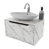 Gabinete Banheiro Suspenso 60cm Com 1 Porta Multimóveis Cr10123 Mármore Branco Mármore Branco - 1