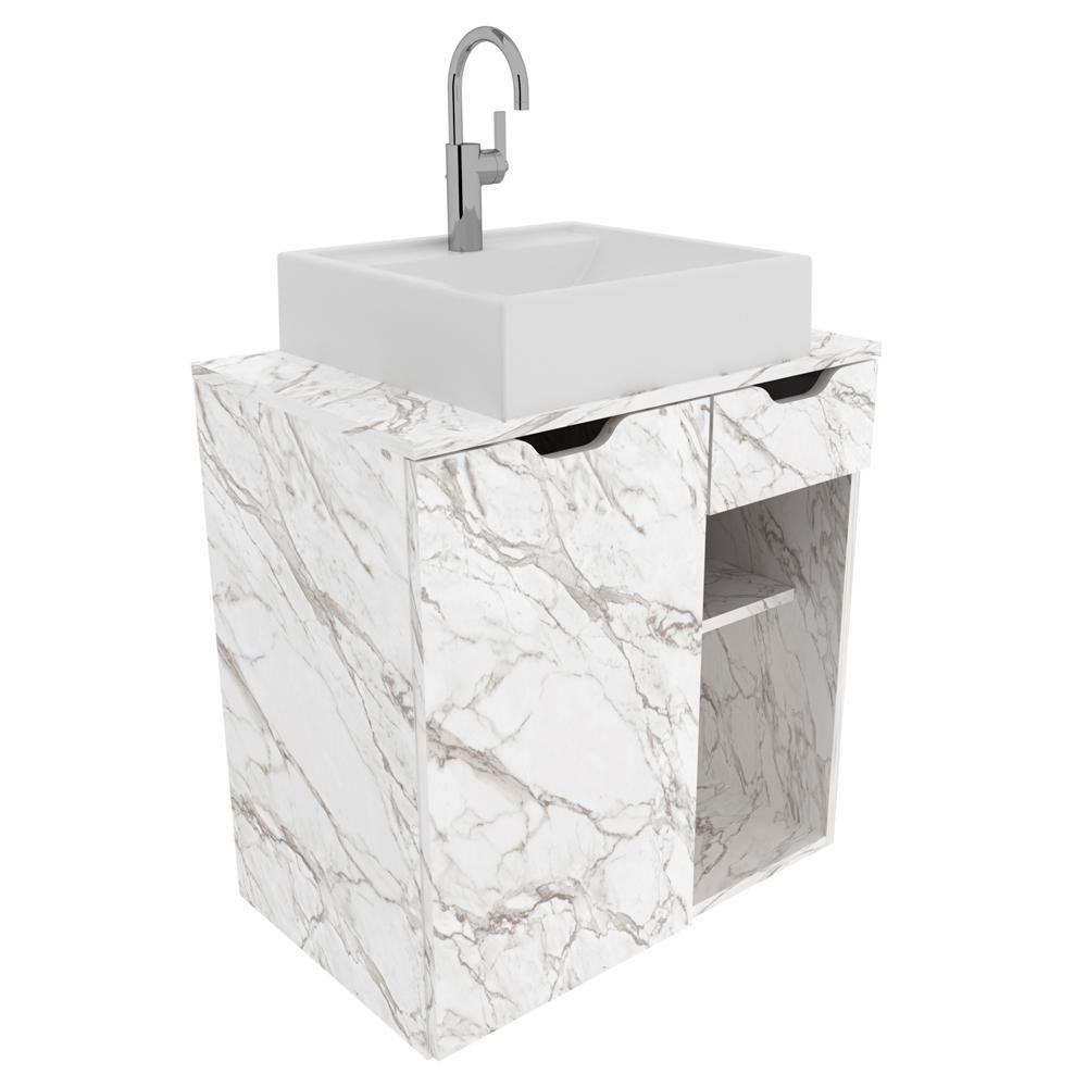 Gabinete Com Cuba Para Banheiro Bn3600x05 Marmore Branco - 1