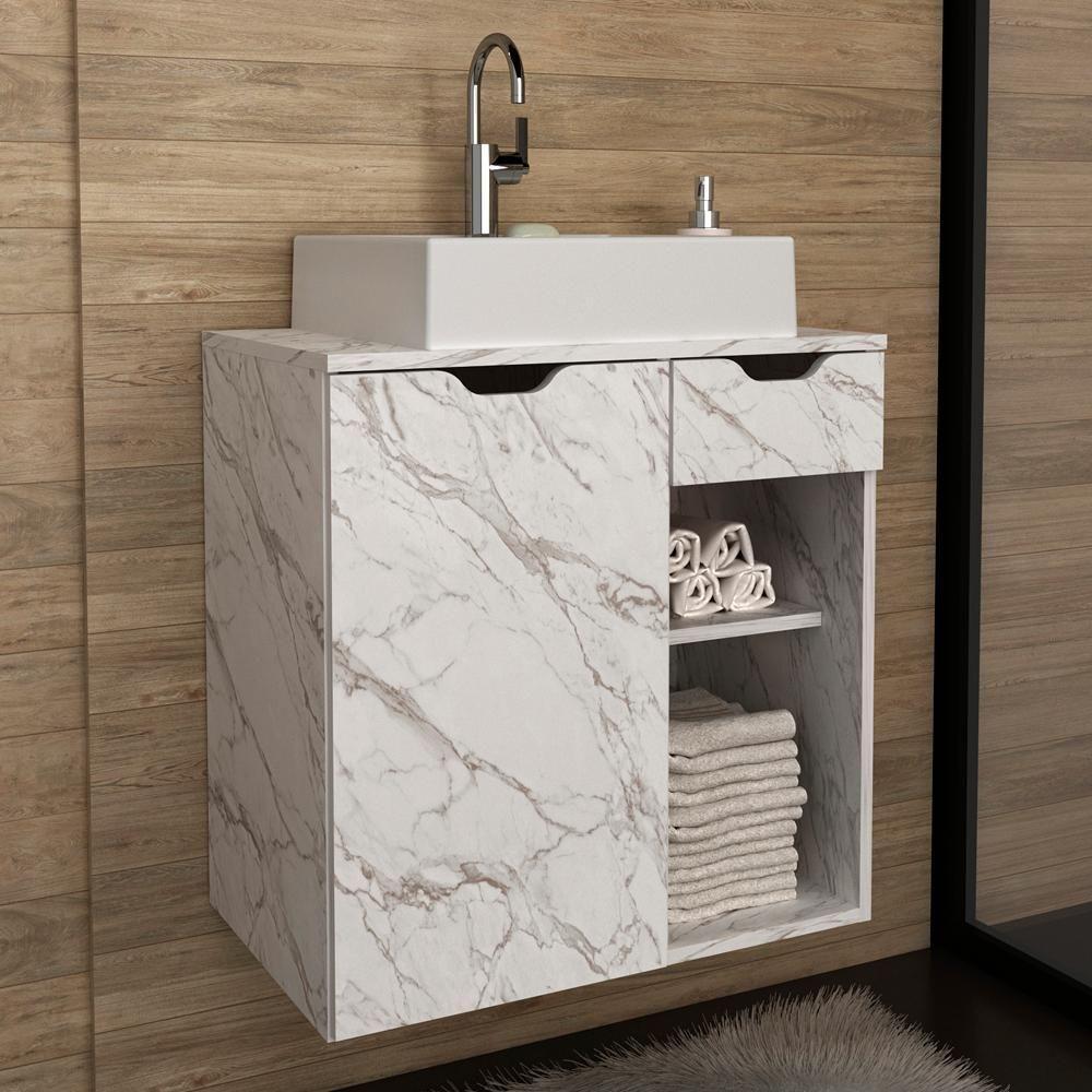 Gabinete Com Cuba Para Banheiro Bn3600x05 Marmore Branco - 6
