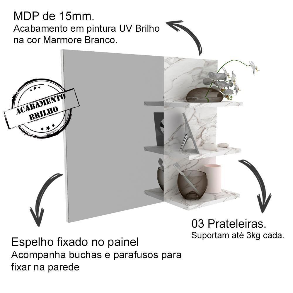 Conjunto Para Banheiro Com Cuba E Espelho Marmore Branco - 11