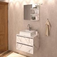 Conjunto Para Banheiro Com Cuba E Espelho Marmore Branco