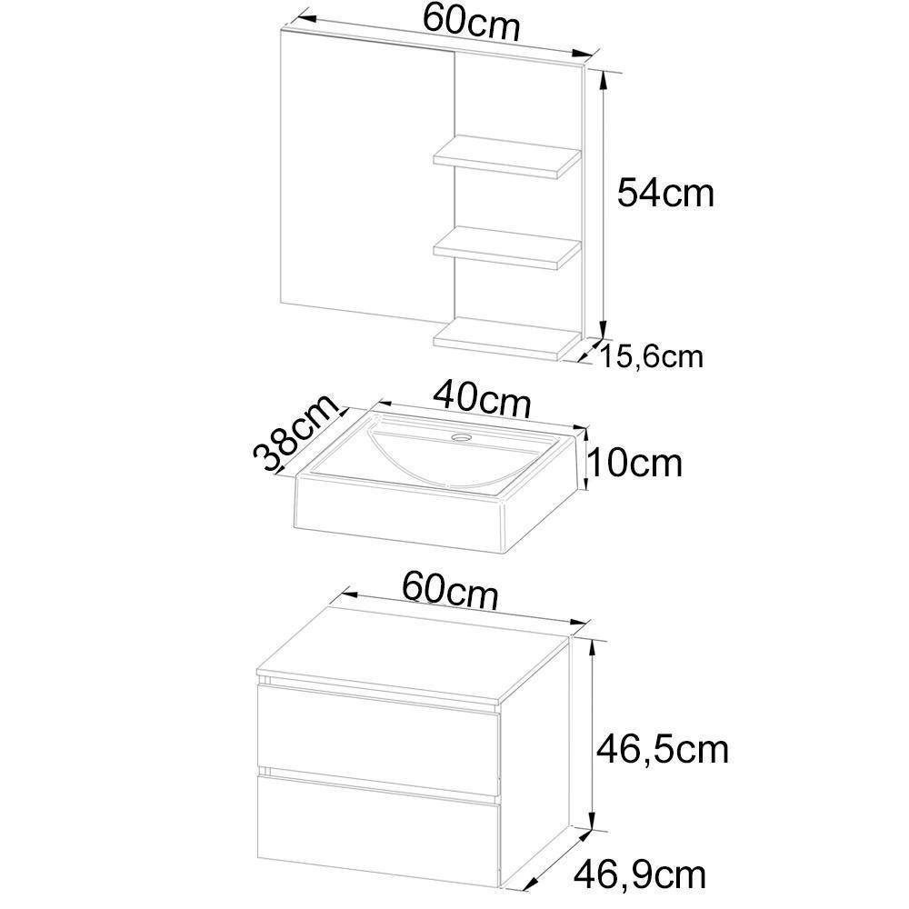 Conjunto Para Banheiro Com Cuba E Espelho Bn8 Branco - 10