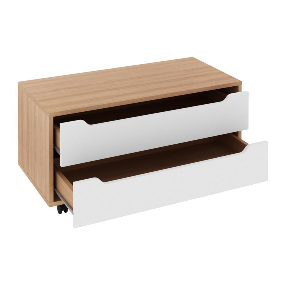 Gabinete Banheiro 80cm 2 Gavetas Retrô Com Rodízios Multimóveis Cr10121 Amêndoa-branco - 4