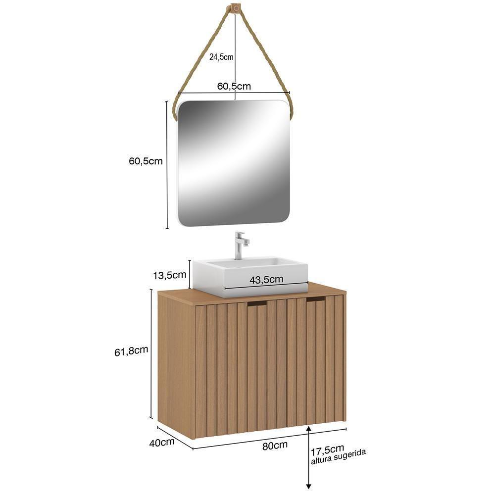 Conj Banheiro Gabinete 60cm Com Cuba E Espelho Nogal Amêndoa - 5