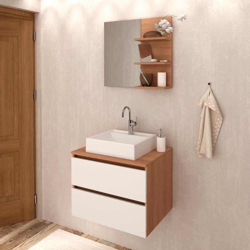 Conjunto Para Banheiro Com Cuba E Espelho Amendoa Branco - 3