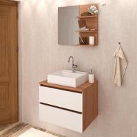 Conjunto Para Banheiro Com Cuba E Espelho Amendoa Branco - 1