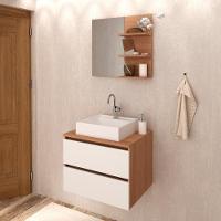 Conjunto Para Banheiro Com Cuba E Espelho Amendoa Branco - 7