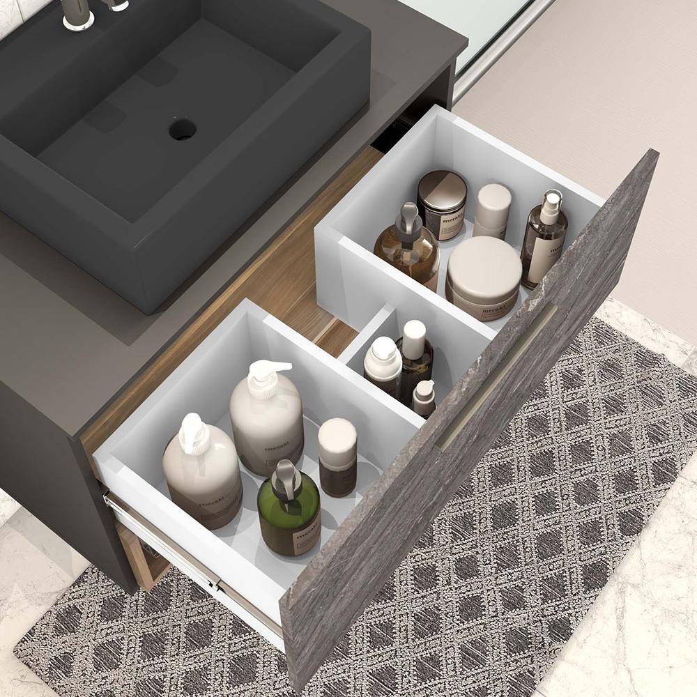 Kit Banheiro Gabinete Com Cuba E Espelho Branco Nogal - 2