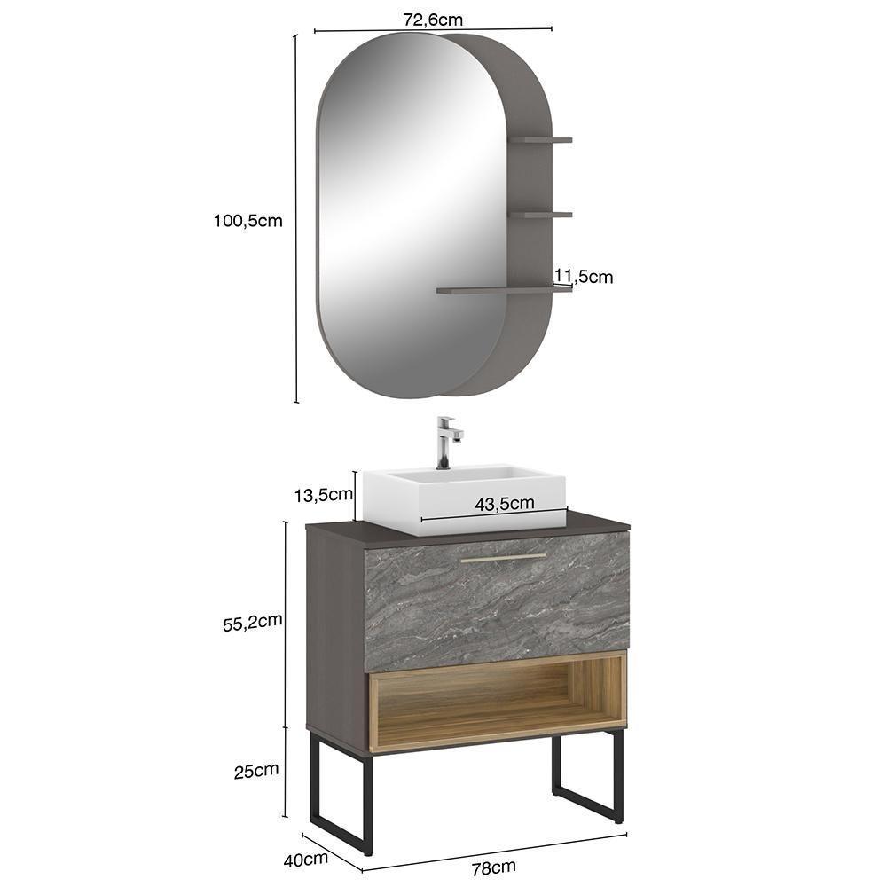 Conjunto Banheiro Gabinete 80cm Cuba E Espelho Branco Nogal - 8