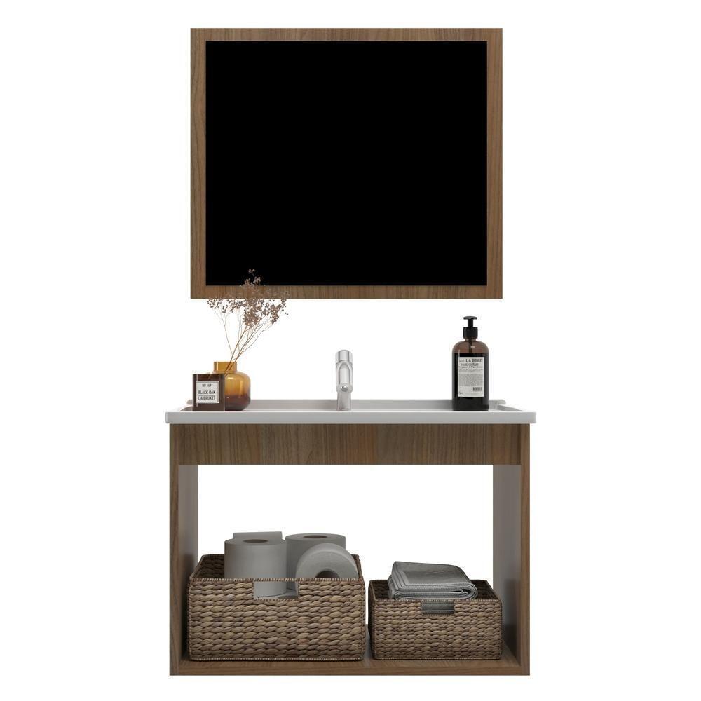 Gabinete Banheiro 60cm Com Espelheira E Cuba Multimóveis Cr10104 Noce Noce - 2
