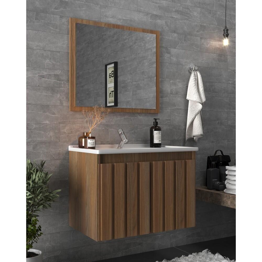 Gabinete Banheiro 60cm Com Espelheira E Cuba Multimóveis Cr10104 Noce Noce - 4