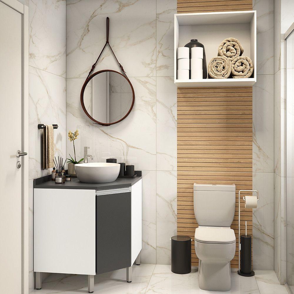 Gabinete Para Banheiro Com Nicho Branco Com Preto - 1