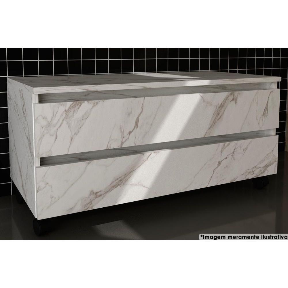 Gabinete de Banheiro BN3603 2 Gavetas c/ Rodízio cor Mármore Branco - Tecno Mobili - 1