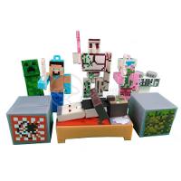 Kit Cartelado Conj. Minecraft 2 Bonecos+1 Villager+1 Enderman+1 Creeper+1 Cama+Espadas